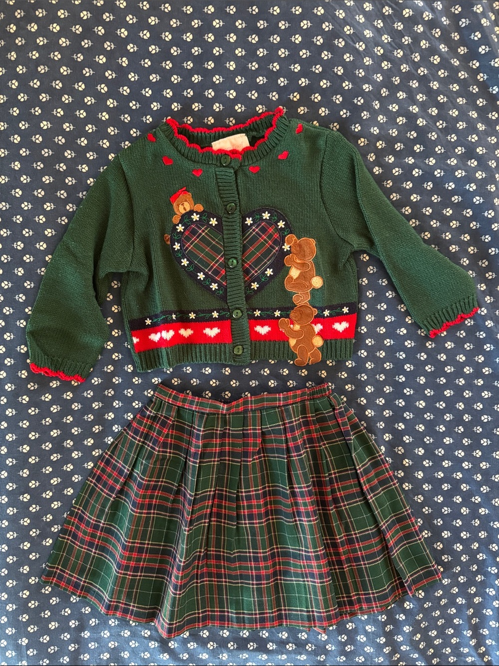 Vintage Plaid Heart & Bears Girls' Set